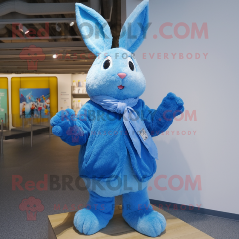 Blue Rabbit mascot costume character dressed with a Coat and Scarf clips