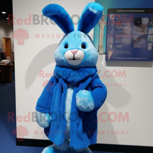 Blue Rabbit mascot costume character dressed with a Coat and Scarf clips