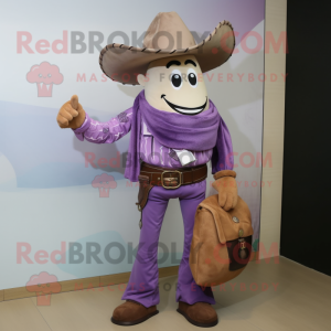 Lavender Cowboy mascot costume character dressed with a Tank Top and Clutch bags