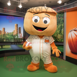 Tan Pumpkin mascot costume character dressed with a Baseball Tee and Wraps