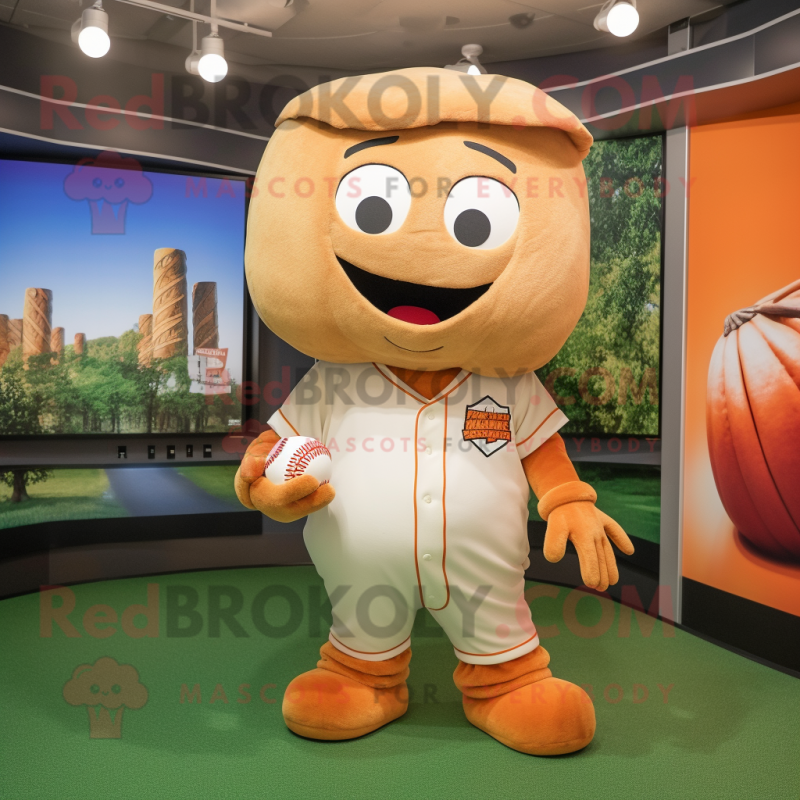 Tan Pumpkin mascot costume character dressed with a Baseball Tee and Wraps Tan Pumpkin mascot costume character dressed with a Baseball Tee and Wraps
