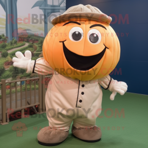 Tan Pumpkin mascot costume character dressed with a Baseball Tee and Wraps