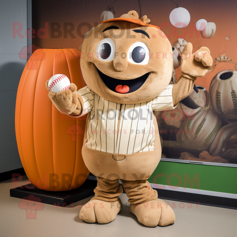 Tan Pumpkin mascot costume character dressed with a Baseball Tee and Wraps Tan Pumpkin mascot costume character dressed with a Baseball Tee and Wraps