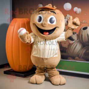 Tan Pumpkin mascot costume character dressed with a Baseball Tee and Wraps