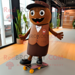 Brown Skateboard mascot costume character dressed with a A-Line Dress and Tie pins