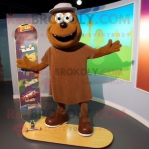 Brown Skateboard mascot costume character dressed with a A-Line Dress and Tie pins