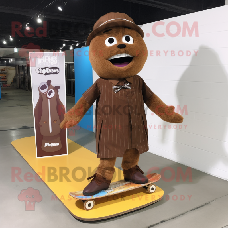 Brown Skateboard mascot costume character dressed with a A-Line Dress and Tie pins