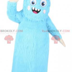 Mascot little blue monster with an original hairstyle -