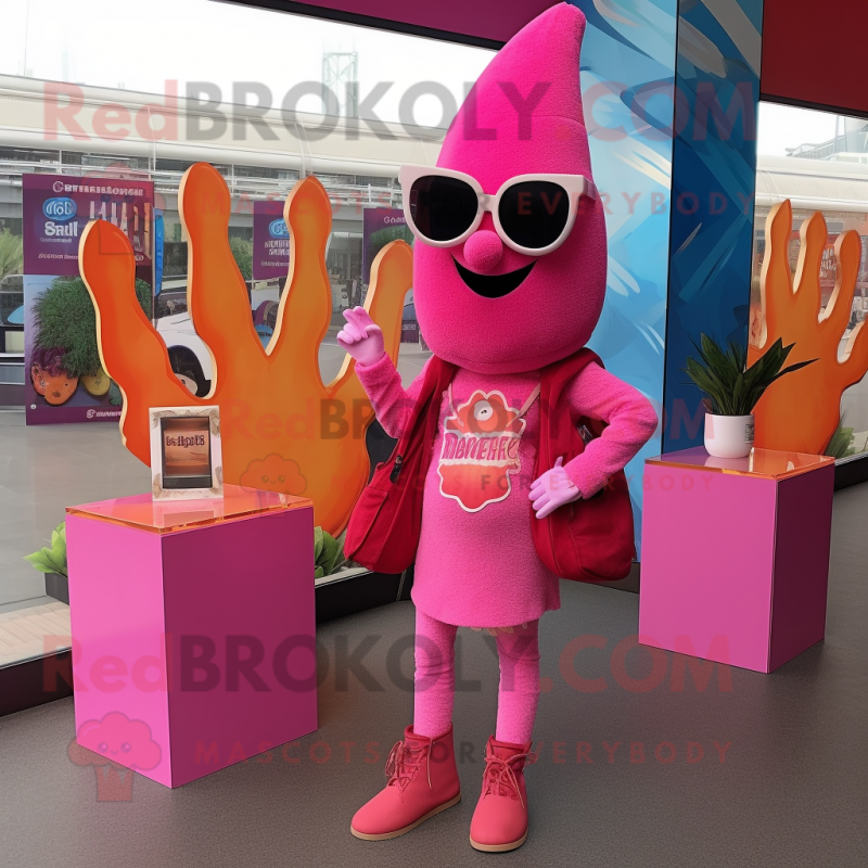 Pink Enchiladas mascot costume character dressed with a Mini Dress and Sunglasses