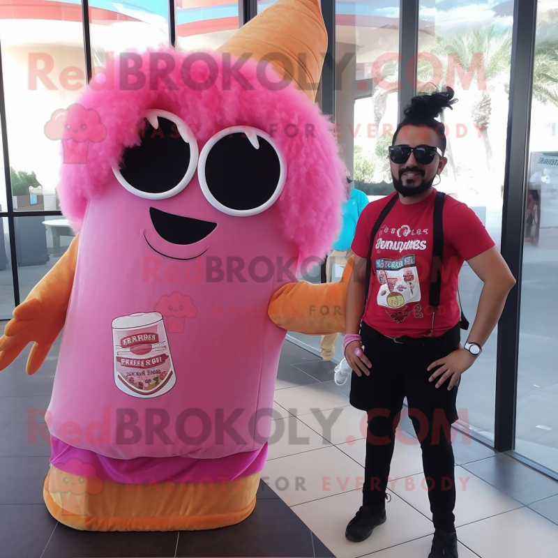 Pink Enchiladas mascot costume character dressed with a Mini Dress and Sunglasses Pink Enchiladas mascot costume character dressed with a Mini Dress and Sunglasses