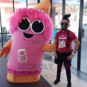 Pink Enchiladas mascot costume character dressed with a Mini Dress and Sunglasses