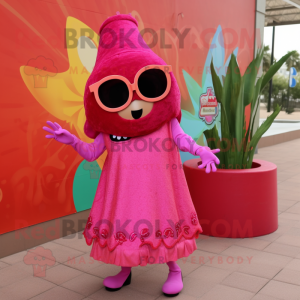 Pink Enchiladas mascot costume character dressed with a Mini Dress and Sunglasses