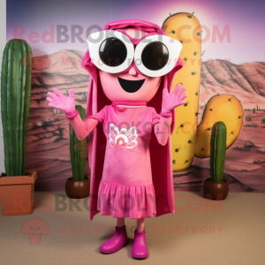 Pink Enchiladas mascot costume character dressed with a Mini Dress and Sunglasses