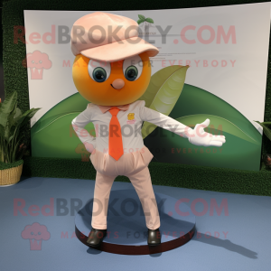 Peach Plate Spinner mascot costume character dressed with a Chinos and Cufflinks