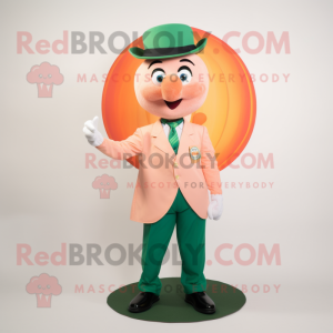 Peach Plate Spinner mascot costume character dressed with a Chinos and Cufflinks