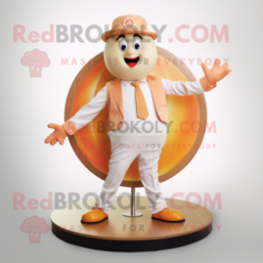 Peach Plate Spinner mascot costume character dressed with a Chinos and Cufflinks