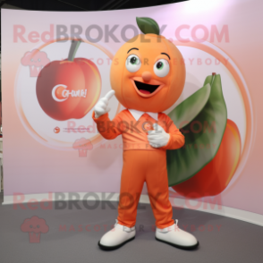 Peach Plate Spinner mascot costume character dressed with a Chinos and Cufflinks