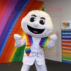 White Rainbow mascot costume character dressed with a Blazer and Scarves