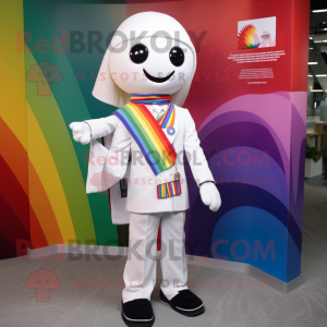 White Rainbow mascot costume character dressed with a Blazer and Scarves