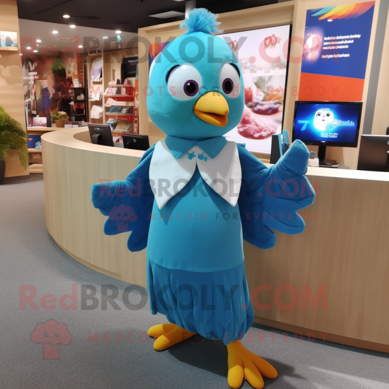 Turquoise Dove mascot costume character dressed with a Culottes and Earrings