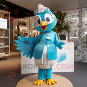 Turquoise Dove mascot costume character dressed with a Culottes and Earrings