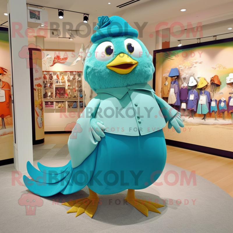 Turquoise Dove mascot costume character dressed with a Culottes and Earrings