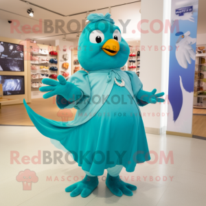 Turquoise Dove mascot costume character dressed with a Culottes and Earrings