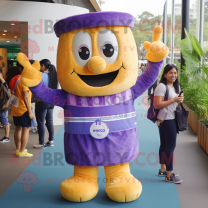 Lavender Pad Thai mascot costume character dressed with a Dungarees and Rings