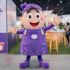 Lavender Pad Thai mascot costume character dressed with a Dungarees and Rings