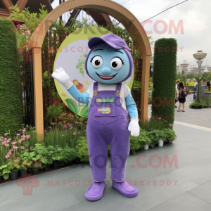 Lavender Pad Thai mascot costume character dressed with a Dungarees and Rings
