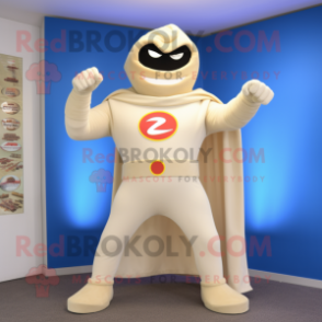 Cream Superhero mascot costume character dressed with a Trousers and Tie pins