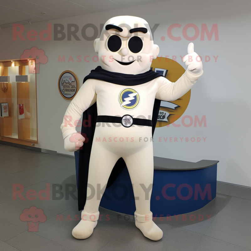 Cream Superhero mascot costume character dressed with a Trousers and Tie pins