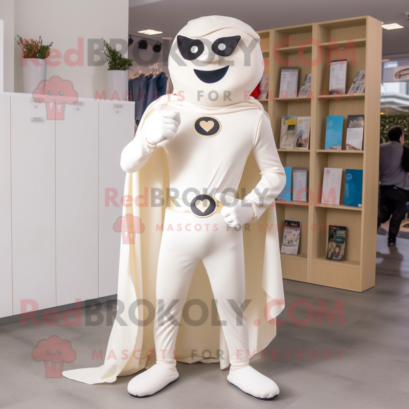 Cream Superhero mascot costume character dressed with a Trousers and Tie pins