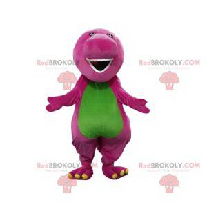 Purple and green dinosaur mascot with a big muzzle -