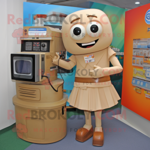 Tan Camera mascot costume character dressed with a Pencil Skirt and Watches