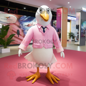 Pink Gull mascot costume character dressed with a Dress Shirt and Foot pads