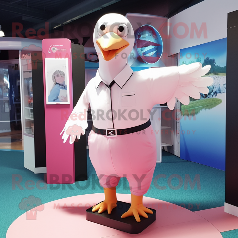 Pink Gull mascot costume character dressed with a Dress Shirt and Foot pads Pink Gull mascot costume character dressed with a Dress Shirt and Foot pads