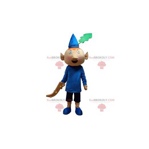 Piccola mascotte leprechaun con il suo cappello a punta blu -