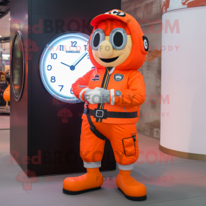 Orange Chief mascot costume character dressed with a Bomber Jacket and Digital watches