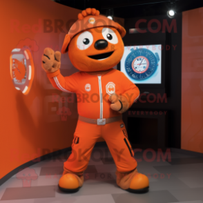 Orange Chief mascot costume character dressed with a Bomber Jacket and Digital watches