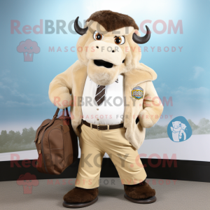 Cream Bison mascot costume character dressed with a Blazer and Messenger bags