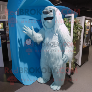 Blue Giant Sloth mascot costume character dressed with a Wedding Dress and Foot pads