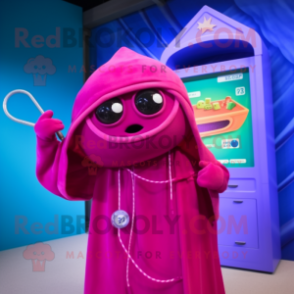 Magenta Phone mascot costume character dressed with a Swimwear and Shawl pins