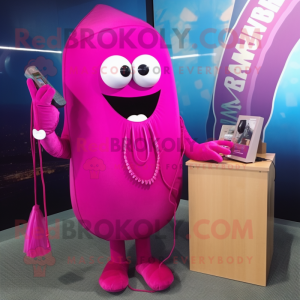 Magenta Phone mascot costume character dressed with a Swimwear and Shawl pins