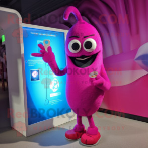 Magenta Phone mascot costume character dressed with a Swimwear and Shawl pins