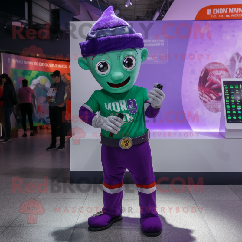 Purple Irish Flag mascot costume character dressed with a Skinny Jeans and Smartwatches Purple Irish Flag mascot costume character dressed with a Skinny Jeans and Smartwatches
