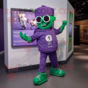 Purple Irish Flag mascot costume character dressed with a Skinny Jeans and Smartwatches