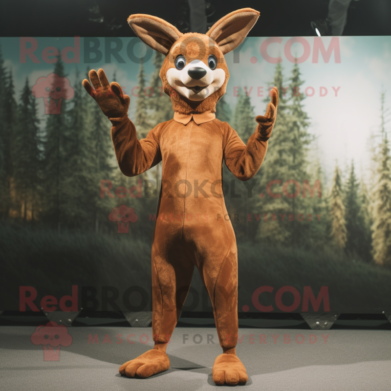 Rust Roe Deer mascot costume character dressed with a Bodysuit and Foot pads