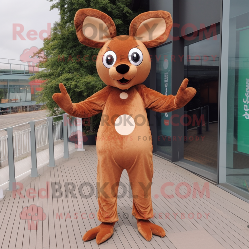 Rust Roe Deer mascot costume character dressed with a Bodysuit and Foot pads Rust Roe Deer mascot costume character dressed with a Bodysuit and Foot pads