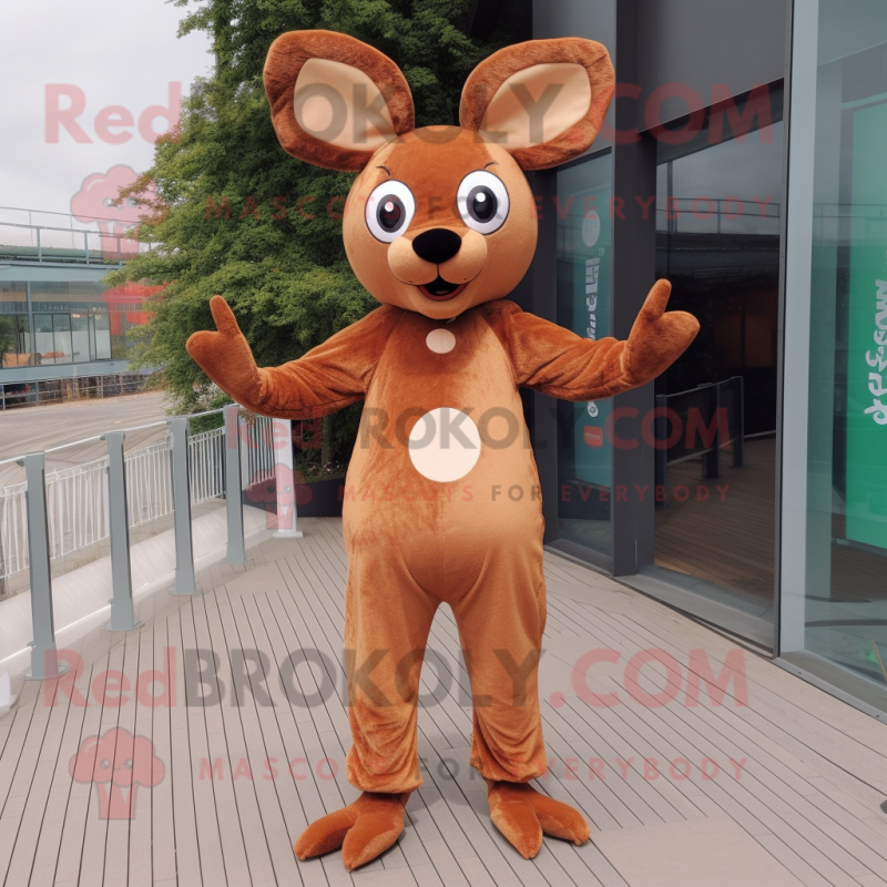 Rust Roe Deer mascot costume character dressed with a Bodysuit and Foot pads